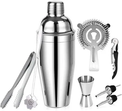 Productafbeelding van Unyqoos® 10-delige cocktailshaker-set van roestvrij staal – Professionele barset voor thuisgebruik en bartenders, inclusief shaker, barlepel en stamper