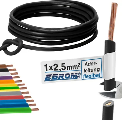 Produktbild von Aderleitung Verdrahtungsleitung - Einzelader flexibel - PVC Leitung - H07V-K 2,5 mm² - Farbe: schwarz - viele Längen in 5 Meter-Schritten lieferbar, Ihre Länge: nach Auswahl