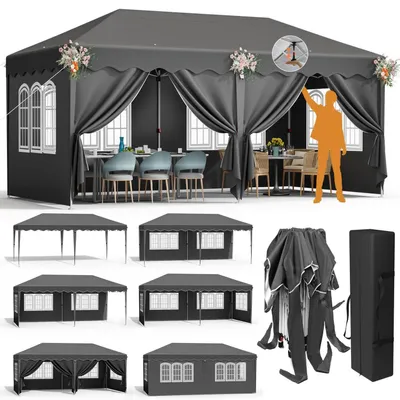 Produktbild von Faltpavillon 3x6m Grau mit 6 Seitenteilen, Wasserdicht, Stabil, Höhenverstellbar