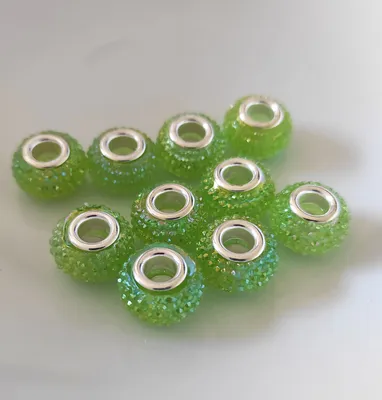Immagine prodotto di Perline distanziatrici a foro grande con bolla rondelle, 14 mm, 10 pezzi, verde