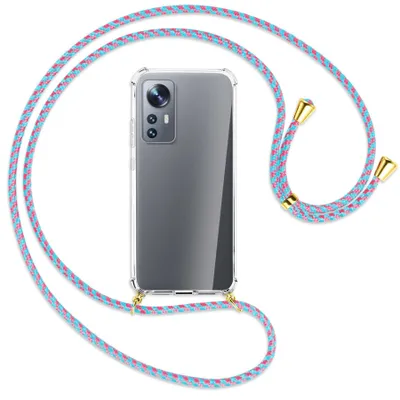 Produktbild von Handykette Backcover-Schutzhülle mit Band (Metall goldfarben) für Xiaomi 12 - pink/mint
