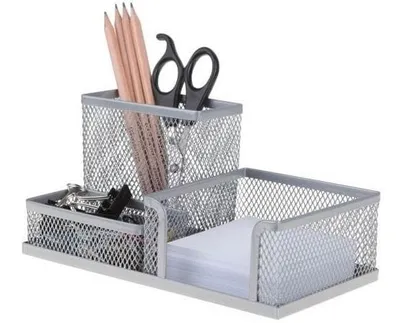 Produktbild von Elegant und Praktisch: Silberner Metall-Schreibtisch-Organizer mit 6 Fächern für effizientes Arbeiten im Büro oder Zuhause