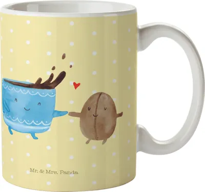Produktbild von Mr. & Mrs. Panda Becher Kaffee Bohne - Gelb Pastell - Geschenk, Pott, Glück, Kaffeetasse, Tasse, Zufriedenheit, Kaffeebecher, Kaffeebohne, schöne, Lustige Sprüche, Genuss