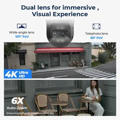 Image de Caméra de surveillance – Caméra PTZ à double objectif 4K – Surveillance extérieure – Suivi d'objets par intelligence artificielle – Vision nocturne en couleur