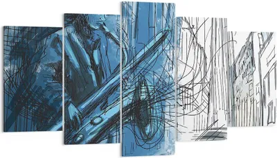 Produktbild von Bild auf Leinwand - Leinwandbild - 5 Teile - Saxophon Musiker Zeichnen - 160x85cm - Wand Bild - Wanddeko - Wandbilder - Leinwanddruck - Bilder - Wanddekoration - Leinwand bilder - EA160x85-4148