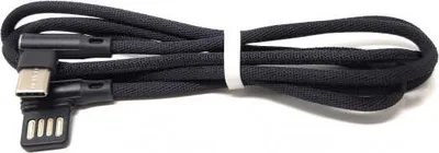 Produktbild von SYSTEM-S USB Typ C 3.1 Nylon Kabel auf umkehrbarer USB Schnittstelle Typ A 2.0 90° Grad gewinkelt in Schwarz 97 cm