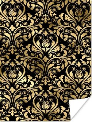Produktbild von MuchoWow® Poster Muster - Barock - Gold - Schwarz 90x120 cm - Wohnzimmer