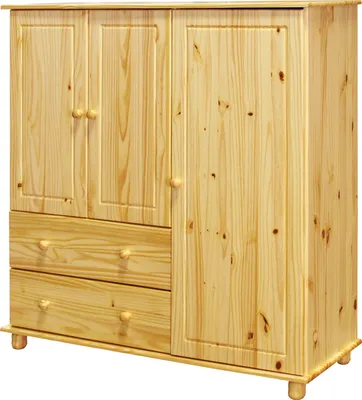 Produktbild von Möbilia Hoch-Kommode | mit 3 Türen, 2 Schubladen | Kiefer-Holz | B 132 x T 43 x H 136 cm | 19020072 | natur lackiert | Serie KOMMODE
