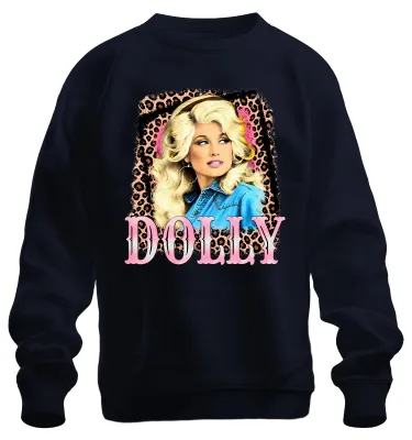 Productafbeelding van Dolly Parton, iconisch landmuziek icoon, western zangeres, sweatshirt/pullover met cowgirl-thema, marineblauw, maat 3XL