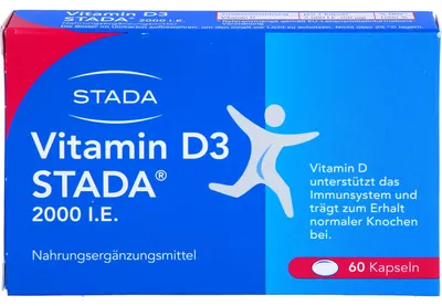 Produktbild von STADA Vitamin D3 2000 I.E. Kapseln unterstützt das Immunsystem und trägt zum Erhalt normaler Knochen bei, 60 St. Kapseln