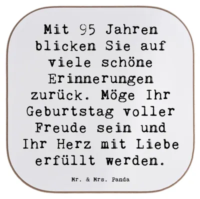 Produktbild von Mr. & Mrs. Panda Untersetzer Glas Spruch 95. Geburtstag Erinnerungen - Weiß - Geschenk, Gläser, weinglasuntersetzer, persönliche Geschenke, Glückwunsch, Happy Birthday