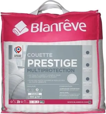 Image de Couette chaude BLANREVE PRESTIGE, 220x240 cm, 2 Personnes, 100% Polyester satiné rayé, Multiprotection, Garnissage 350g