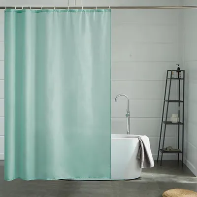 Image de Rideau de douche en tissu polyester, couleur menthe, dimensions 150x180 cm, résistant à la moisissure, imperméable, lavable, avec 10 anneaux