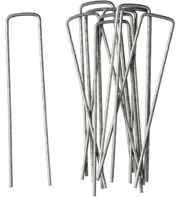 Obrázok produktu pre Kovové spony, 14 x 3 cm, pozinkovaná oceľ, Ø 3 mm, balenie po 10 kusoch pre protiplevelovú textíliu a mulčovaciu fóliu