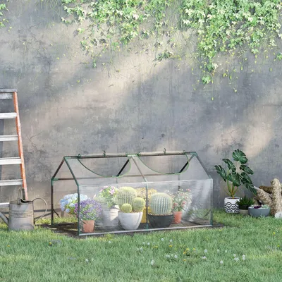 Produktbild von SUGIFT Mini Gewächshaus mit Reißverschlussfenster, Foliengewächshaus Tomatenhaus Frühbeet, PE-Gitterfolie Stahlrahmen, Transparent | 120x60x60 cm | 1,9 kg