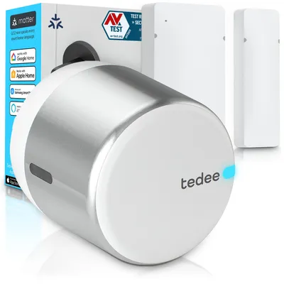Produktbild von Tedee GO2 Alu Smart Lock Set mit Türsensor – Elektronisches Türschloss, Auto-Lock nur bei geschlossener Tür, Auto-Unlock, Matter, Apple HomeKit