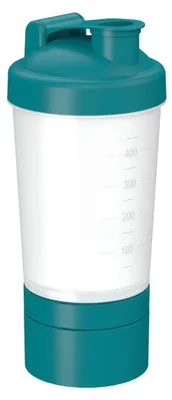 Image de Shaker 400 ml "Protein" Pro 2 - Shaker fitness pour boissons protéinées & sportives - Gym Shaker avec tamis amovible & deux compartiments amovibles - transparent/teal