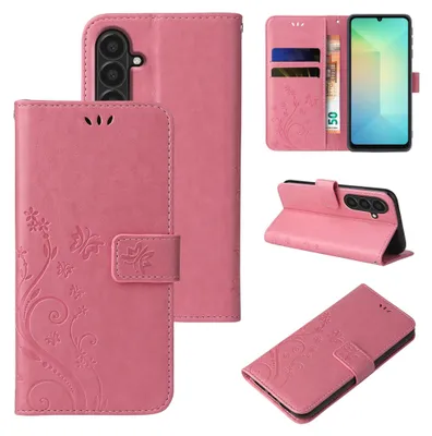 Produktbild von Handyhülle für Samsung Galaxy A17 / A17 5G Floral Blumen Schmetterling Flip Cover Hülle Case Klapphülle Handytasche Farbe: Rosegold
