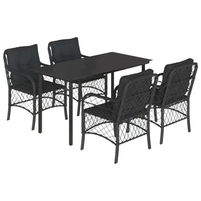 Produktbild von 5-tlg. Garten-Essgruppe mit Kissen Schwarz Poly Rattan