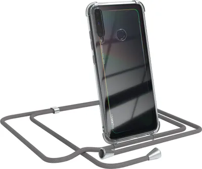 Produktbild von EAZY CASE Handykette kompatibel mit Huawei P40 Lite E, Handyhülle mit Umhängeband, Handykordel, Schutzhülle Clear, Band in Grau
