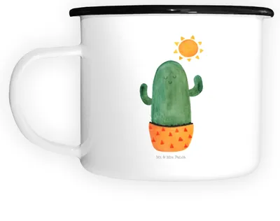 Produktbild von Mr. & Mrs. Panda Emaille Tasse Kaktus Sonne - Weiß - Geschenk, Geschenkidee, Freundin, Trennung, Glück, Pott, Campingbecher, Teetasse, Große, Kakteen, großer becher