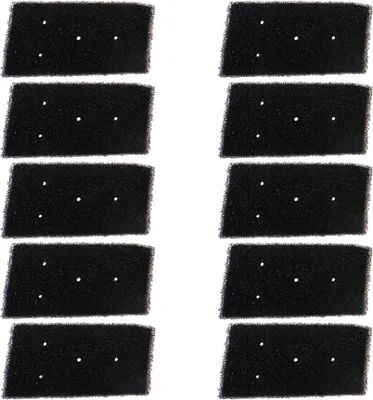 A set of ten black foam filters arranged in two columns of five.