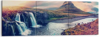 Produktbild von Bild auf Leinwand - Leinwandbild - 3 Teile - Wasserfall Himmel Berg - 150x50cm - Wand Bild - Wanddeko - Wandbilder - Leinwanddruck - Bilder - Wanddekoration - Leinwand bilder - CA150x50-5111