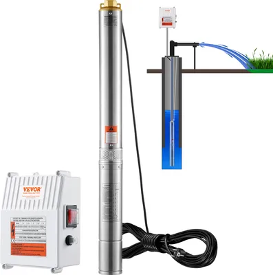 Immagine prodotto di Pompa sommergibile per pozzi profondi VEVOR, 1500 W, 230 V, 60 Hz, 9,8 m³/h, 108 m di prevalenza, con 19,4 m di cavo e scatola di comando esterna, pompe per acqua in acciaio inox per uso industriale, irriguo e domestico, impermeabile IP68