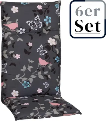 Produktbild von 6er Set Hochlehner Auflage »Bregenz«, Motiv - Blume, grau