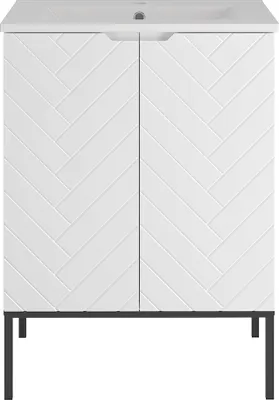Produktbild von Waschtisch 60 cm breit in weiß matt mit gefrästen Fronten ANGERA-140