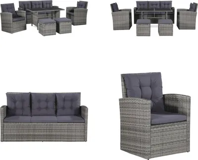 Produktbild von vidaXL 6 tlg. Garten Lounge Set mit Auflagen Poly Rattan Grau - Garten-Sofagarnitur - Garten-Sofagarnituren - Gartensofa-Set - Gartensofa-Sets