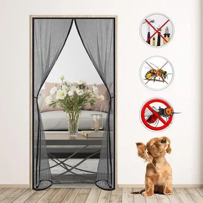 Obrázok produktu pre Automatická sieť proti hmyzu na dvere – montáž na stenu – automatické zatváranie – 80 x 185 cm – čierna