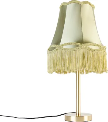 Zdjęcie produktu dla QAZQA – Klasyczny I Antyczny Klasyczna lampa stołowa z mosiądzu z zielonym kloszem Granny Shade 30 cm – Simplo I Salon I Sypialnia – Tekstylna okrągła – Pasuje do żarówek LED E27