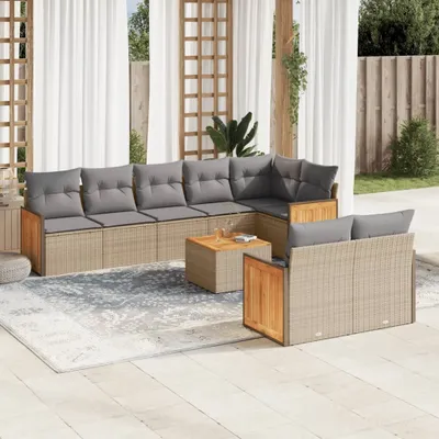 Produktbild von 9-tlg. Garten-Sofagarnitur mit Kissen Beige Poly Rattan 3260239