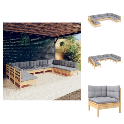 Produktbild von vidaXL 9-tlg. Garten-Lounge-Set mit Grauen Kissen Kiefer Massivholz -  Gartenmöbel-Sets