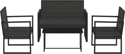 Produktbild von vidaXL 4-tlg. Garten-Lounge-Set mit Kissen Schwarz Poly Rattan