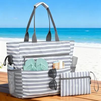 Produktbild von OKWISH Umhängetaschen, Faltbare, tragbare Aufbewahrungstasche, Umhängetasche für Strand, Picknick und Outdoor, Leicht zu tragen, Praktisch für Reisen und Freizeitaktivitäten, Grau