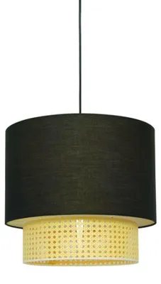 Obrázok produktu pre Závesné svietidlo ACA 2xE27 NISYROS, čierne, textil + ratan, Ø40xV150 cm, TF20832PB