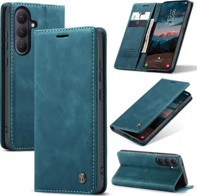 Immagine prodotto di Custodia per Samsung Galaxy S26, custodia in Finto cuoio retrò con funzione di supporto, blu