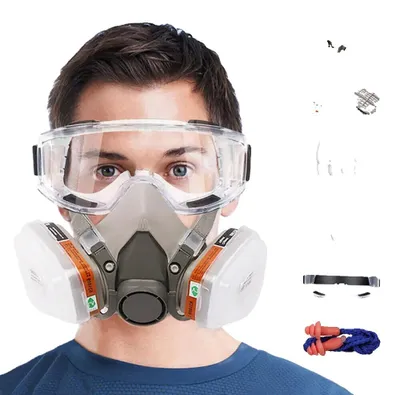 Immagine prodotto di Maschera antigas a pieno facciale, silicone di alta qualità, classe di protezione N95, sistema a doppia filtrazione, copertura totale del viso, vestibilità universale