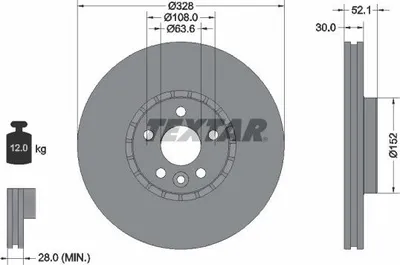 Produktbild von 2x TEXTAR Bremsscheibe 92196305 für VOLVO XC60 (156) 52 1mm 12kg 140mm