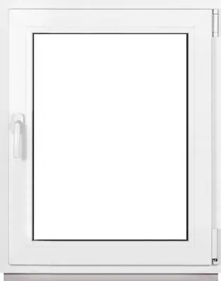 A white plastic window frame with a clear glass pane, shown from the front.