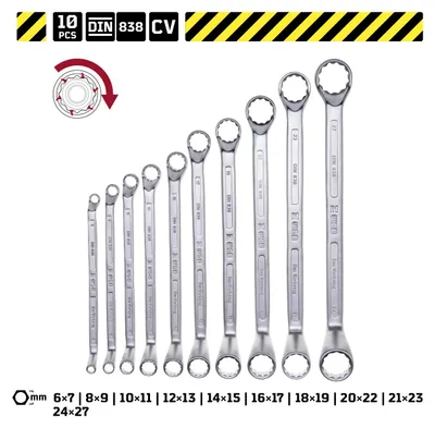 Produktbild von Doppelringschlüssel-Satz, gekröpft, DIN 838 10-TLG