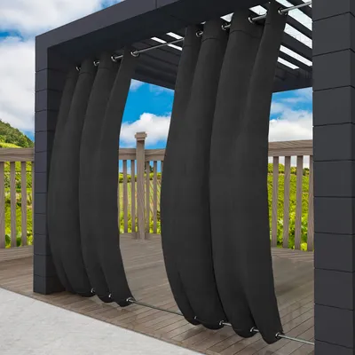 Obrázek produktu pro 2 ks Větruvzdorné venkovní záclony s očky Top (ID: 4cm) + Bottom (ID: 4cm), vodotěsné neprůhledné sluneční clony s UV ochranou Patio Cabana Porch Gazebo Curtain, 213x132cm, černá