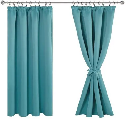 Productafbeelding van Unyqoos® Verduisterende gordijnen, set van 2 – Polyester, 137 x 117 cm (hoogte x breedte) – Turquoise, lichtblokkerend en temperatuurregulerend, geschikt voor woon- en slaapkamers