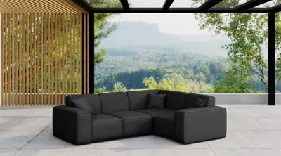 Produktbild von Garten Ecksofa SUMMER wetterfester Stoff NXL Schwarz kurzer Schenkel Rechts