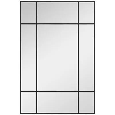 Produktbild von HOMCOM Rechteckiger Wandspiegel, Fensterspiegel, 90 x 60 cm, mit Metallrahmen, dekorativer Spiegel für Wohnzimmer, Schlafzimmer, Eingang, Schwarz