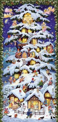 Produktbild von Korsch Waldhaus Bild-Adventskalender mit Engel und Zwerge, golden, geglimmert, 24 Türchen