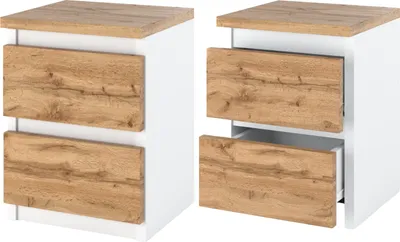 Image de Table de nuit 2pcs Chêne Blanc Wotan - Table de nuit - Meuble de chevet Moderne avec tiroirs Commode en bois Armoire à tiroirs pour votre chambre à coucher