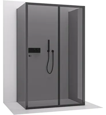 Obrázek produktu pro CERANO - Třístěnný sprchový kout Varone POINT U L/P - 6 mm - černá matná, grafitové sklo - 110x100x195 cm - posuvný